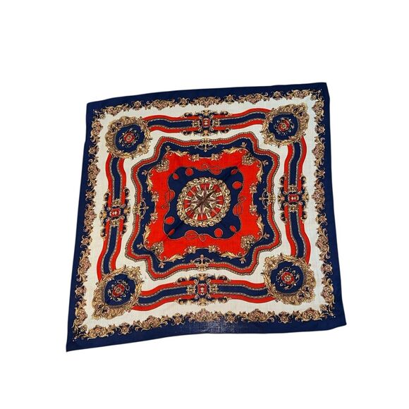 Gorgeous  Large Vintage 70s era Hand Printed Luxury Wool blend Scarf Red Blue It - Picture 1 of 7